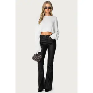 Luna Faux Leather Mid Rise Flared Jeans